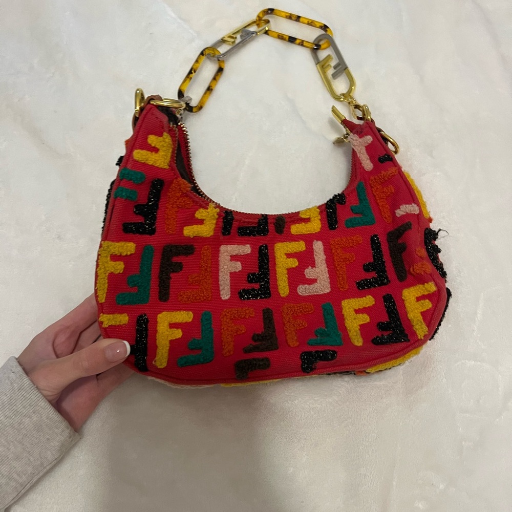 Red and Multicolor Shoulder Bag